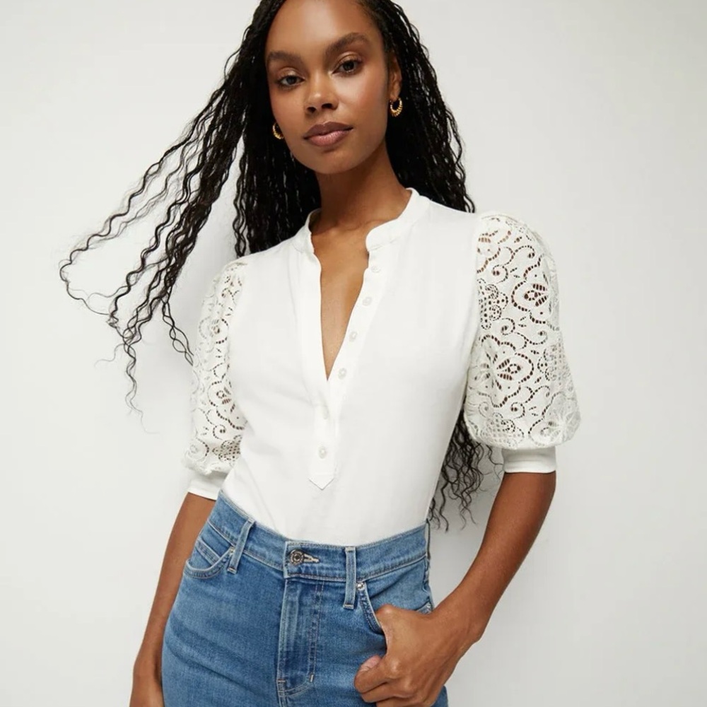 Veronica beard white shirt coralee lace puff shirt